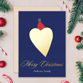 フェスティバルゴールデンハートとクリスマスハットダークブルー 箔シーズンカード