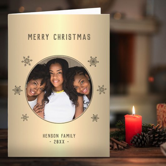 フェスティバルゴールデンメタリックスノーフレーク写真クリスマス シーズンカード