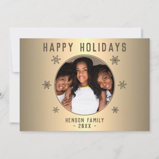 フェスティバルゴールデンメタリックスノーフレーク写真クリスマス シーズンカード (正面)