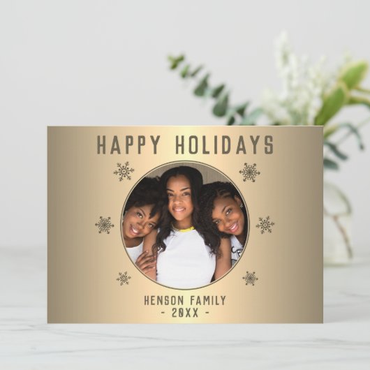 フェスティバルゴールデンメタリックスノーフレーク写真クリスマス シーズンカード (スタンド正面)