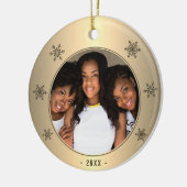フェスティバルゴールデンメタリックスノーフレーク家族の写真 セラミックオーナメント (左)