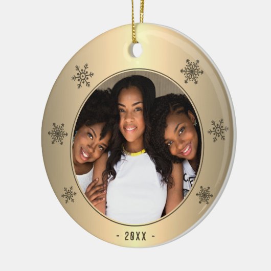 フェスティバルゴールデンメタリックスノーフレーク家族の写真 セラミックオーナメント (左)