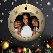 フェスティバルゴールデンメタリックスノーフレーク家族の写真 セラミックオーナメント