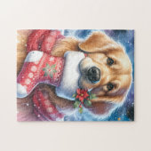 フェスティバルゴールデンレトリエバードッグホリデークリスマス ジグソーパズル (横)