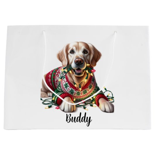 フェスティバルゴールデンレトリバークリスマス抱き枕 ラージペーパーバッグ (正面)