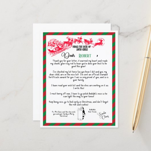 フェスティバルサンタからのクリスマスレター (正面/裏面インサイチュ)