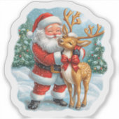 フェスティバルサンタと明るいトナカイのステッカー シール (正面)