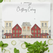 フェスティバルサンタのトナカイかわいい水色のクリスマス キッチンタオル (折り畳み)