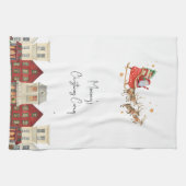 フェスティバルサンタのトナカイかわいい水色のクリスマス キッチンタオル (横)