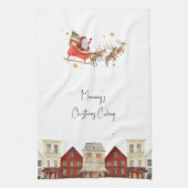 フェスティバルサンタのトナカイかわいい水色のクリスマス キッチンタオル (縦)