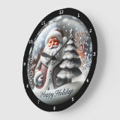 フェスティバルサンタをテーマにしたホリデーシーズン陽気 ラージ壁時計 (傾斜)