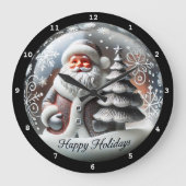 フェスティバルサンタをテーマにしたホリデーシーズン陽気 ラージ壁時計 (正面)