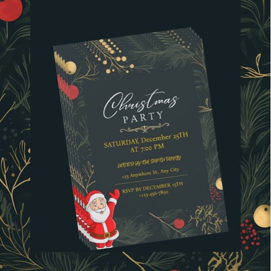 フェスティバルサンタエバーグリーンクリスマスパーティの招待状 シーズンカード