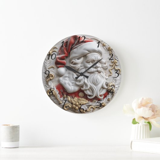 フェスティバルサンタオーナメントは休日の喜びをキャプチャ ラージ壁時計 (ホーム)