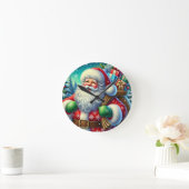 フェスティバルサンタクロースがギフトサックを持ち歩く ラウンド壁時計 (ホーム)