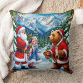 フェスティバルサンタクロースとガール&ベア クッション (ブランケット)