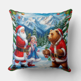 フェスティバルサンタクロースとガール&ベア クッション