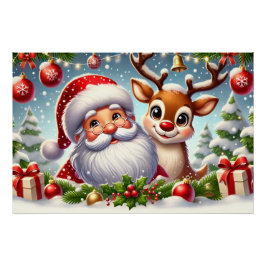 フェスティバルサンタクロースとトナカイinスノークリスマス ポスター