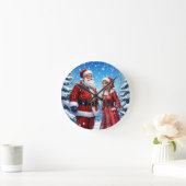 フェスティバルサンタクロースとミセス・クロース ラウンド壁時計 (ホーム)