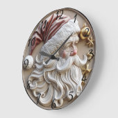 フェスティバルサンタクロースの彫刻で飾られたオーナメント ラージ壁時計 (傾斜)