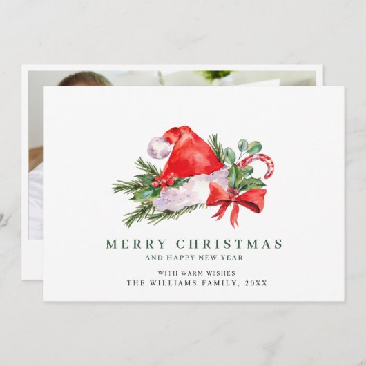 フェスティバルサンタクロースハットクリスマスフォトグリーティングH シーズンカード (正面/裏面)