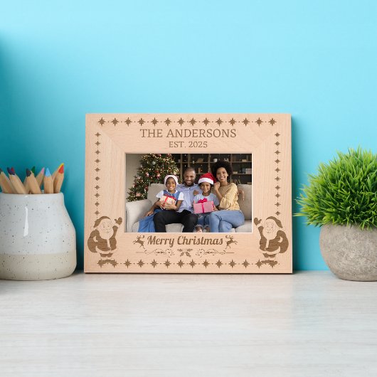 フェスティバルサンタクロースメリークリスマスファミリーフォト レーザー彫刻フレーム