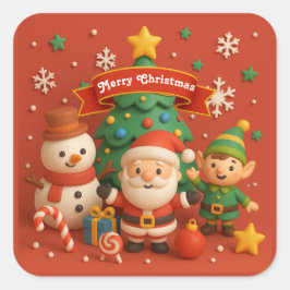 フェスティバルサンタクロース付きクリスマスシール スクエアシール