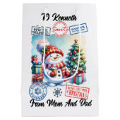 フェスティバルサンタサックよくはしゃぐウィズホリデー雪だるま ミディアムペーパーバッグ (裏面)