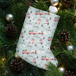 フェスティバルサンタズコミントゥタウンピンクレトロバン スモールクリスマスストッキング