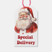 フェスティバルサンタデリバリラベルの休日の驚き ギフトタグ (正面)