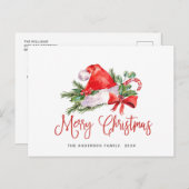 フェスティバルサンタハットクリスマスグリーティングホリデーポスト ポストカード (正面/裏面)