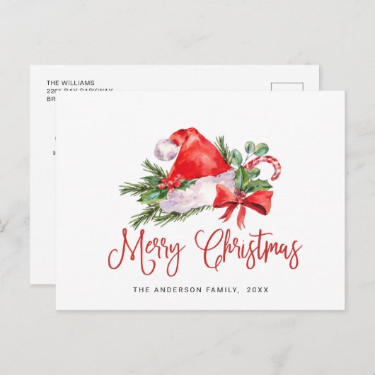 フェスティバルサンタハットクリスマスグリーティングホリデーポスト ポストカード (正面/裏面)