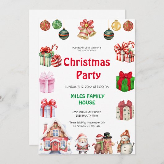 フェスティバルサンタハットクリスマスパーティー 招待状 (正面/裏面)