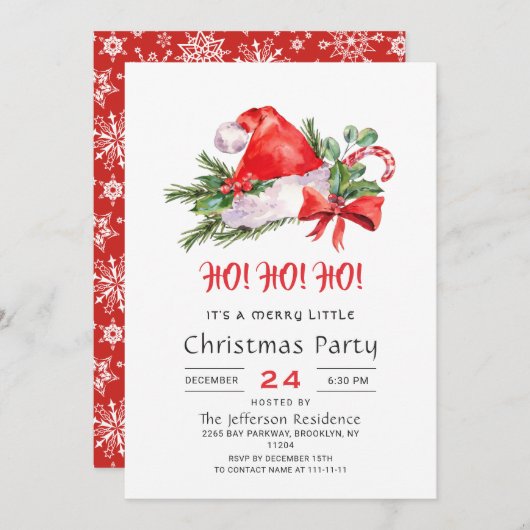 フェスティバルサンタハットメリークリスマスリトルパーティー 招待状 (正面/裏面)