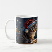 フェスティバルサンタハット付きクリスマスの子猫 コーヒーマグカップ (左)