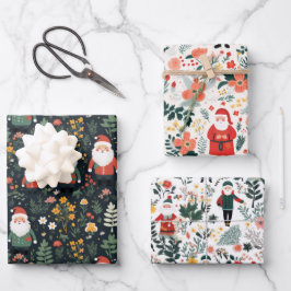 フェスティバルサンタパターン ラッピングペーパーシート