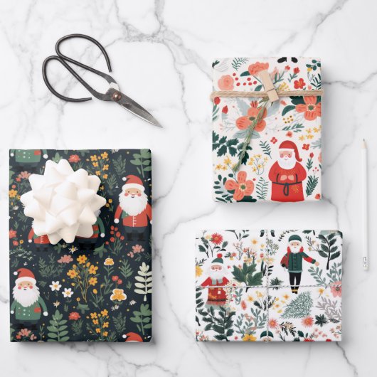 フェスティバルサンタパターン ラッピングペーパーシート (正面)