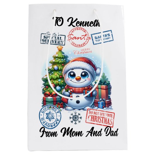 フェスティバルサンタホリデーデコレーション ミディアムペーパーバッグ (正面)