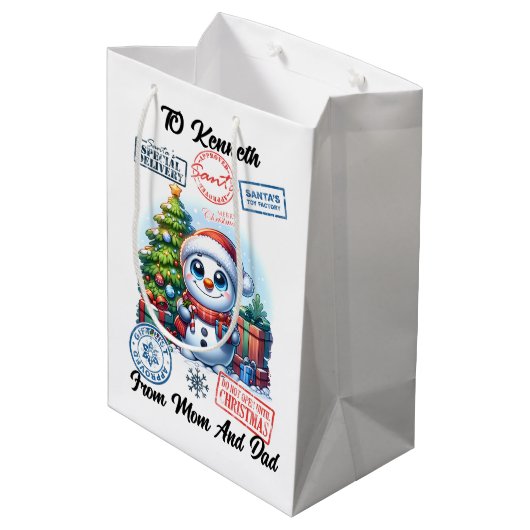 フェスティバルサンタホリデーデコレーション ミディアムペーパーバッグ (裏面アングル)