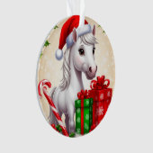 フェスティバルサンタ帽に贈り物を入れた漫画の馬 オーナメント (正面)