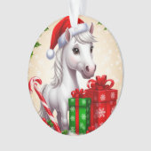 フェスティバルサンタ帽に贈り物を入れた漫画の馬 オーナメント (正面)