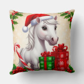 フェスティバルサンタ帽に贈り物を入れた漫画の馬 クッション (裏面)