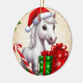 フェスティバルサンタ帽に贈り物を入れた漫画の馬 セラミックオーナメント (左)