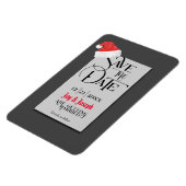 フェスティバルサンタ帽子、グレー/日付の結婚保存 マグネット (左側)