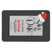 フェスティバルサンタ帽子、グレー/日付の結婚保存 マグネット (横)