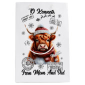 フェスティバルサンタ袋にホリデーカウドを飾る ミディアムペーパーバッグ (正面)