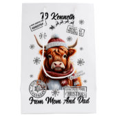 フェスティバルサンタ袋にホリデーカウドを飾る ミディアムペーパーバッグ (裏面)