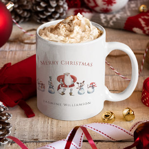 フェスティバルサンタ雪だるま水彩クリスマス コーヒーマグカップ