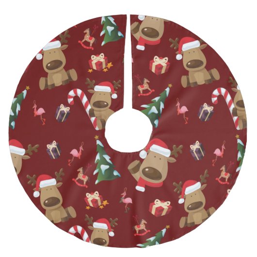 フェスティバルサンタ・トナカイと友達のクリスマス ブラッシュドポリエステルツリースカート (正面)