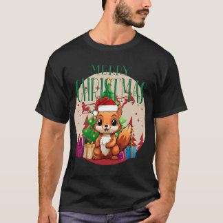 フェスティバルサンタ・ハットで微笑むリス Tシャツ
